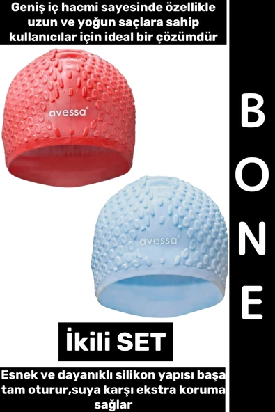 #Bone Esnek Yumuşak Silikon Havuz Deniz Yüzme Kulağa Su Geçirmez Büyük Beden Saç Bonesi İkili SET ürün görseli 1