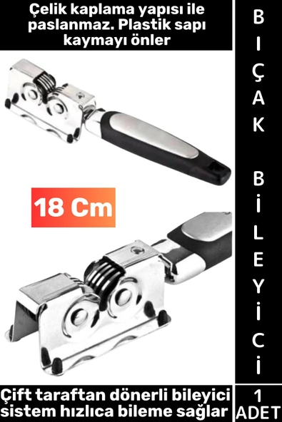 #BıçakBileyici Kaymaz Sap Paslanmaz Çelik Çift Dönerli Sistem Hızlı Pratik Şık Bıçak Bileyici 18 Cm ürün görseli 1