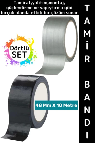 #TamirBandı Suya Neme Küfe Toza Dayanıklı Çok Amaçlı Montaj Onarım Bantı 48 mm x 10 Metre Dörtlü SET ürün görseli 1