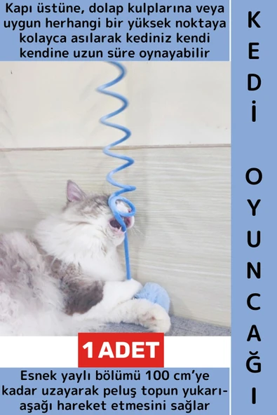 Evcil Hayvan Pet İlgi Çekici Sevimli Eğitici Elastik Yaylı Asılabilir Peluş Kedi Oyun Oltası 100 Cm ürün görseli 1