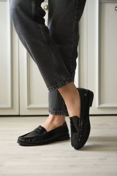 Siyah Parlak Deri Görünümlü Penny Loafer TR88MS02A ürün görseli 1