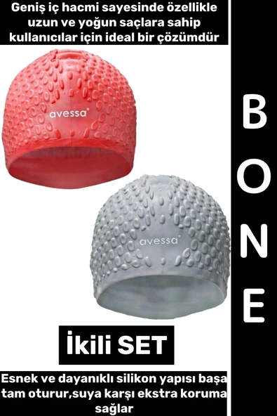 #Bone Esnek Yumuşak Silikon Havuz Deniz Yüzme Kulağa Su Geçirmez Büyük Beden Saç Bonesi İkili SET ürün görseli 1