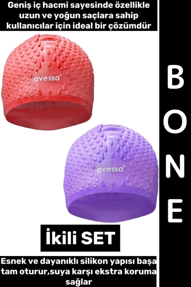 #Bone Esnek Yumuşak Silikon Havuz Deniz Yüzme Kulağa Su Geçirmez Büyük Beden Saç Bonesi İkili SET ürün görseli 1