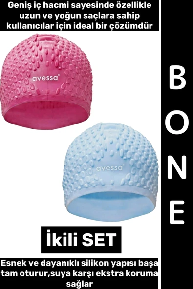 #Bone Esnek Yumuşak Silikon Havuz Deniz Yüzme Kulağa Su Geçirmez Büyük Beden Saç Bonesi İkili SET ürün görseli 1