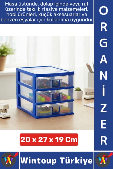 #TakıOrganizer Dayanıklı Plastik Masa Üstü Dolap Raf Küçük Eşya 3 Çekmeceli Komidin Mini Organizer ürün görseli 1
