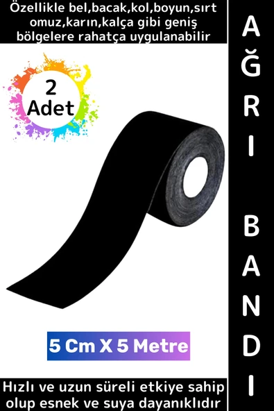 #AğrıBandı Hızlı Uzun Süre Etki Kas Bel Bacak Kol Boyun Sırt Omuz Karın Kalça Siyah Isı Bandı 2 Adet ürün görseli 1