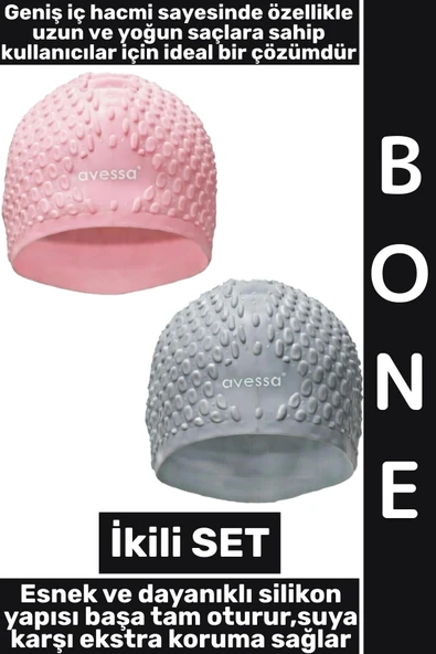 #Bone Yumuşak Havuz Deniz Yüzme Kulağa Su Kaçırmaz Elastik Silikon Büyük Beden Saç Bonesi İkili SET ürün görseli 1