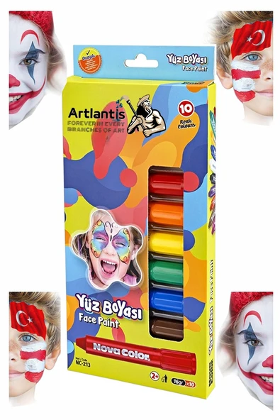 Yüz Boyası 10 Renk 1 Paket Face Paint Çevirmeli Yüz Kalemi Kolay Temizlenen Canlı Renkler ürün görseli 1