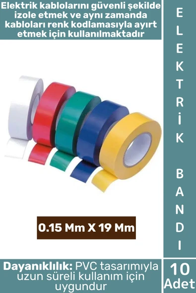#ElektrikBandı Dayanıklı PVC Kablo İzolasyon Onarım Kısa Devre Önleme Estetik Renkli Elektrik Bandı ürün görseli 1