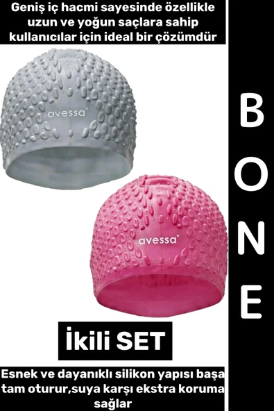 #Bone Esnek Yumuşak Silikon Havuz Deniz Yüzme Kulağa Su Geçirmez Büyük Beden Saç Bonesi İkili SET ürün görseli 1