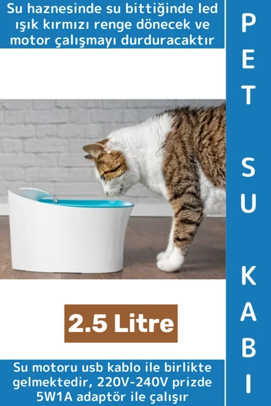 Evcil Hayvan Sessiz Çalışma Geniş Hazneli Aktif Karbon Filtre Otomatik Uyarılı Kedi Köpek Su Kabı ürün görseli 1