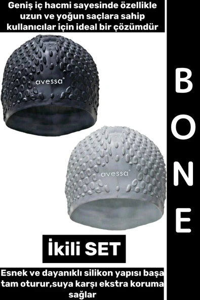 #Bone Esnek Yumuşak Silikon Havuz Deniz Yüzme Kulağa Su Geçirmez Büyük Beden Saç Bonesi İkili SET ürün görseli 1