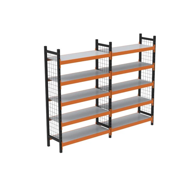 5 Katlı Duble Dekoratif Midi Rack - Ekonomik Depo,Arşiv, Kiler Rafı   Siyah-Turuncu 35x150 cm 150 cm ürün görseli 1