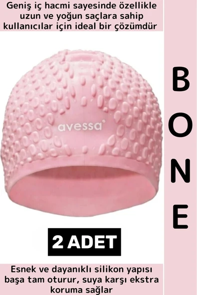 #Bone Esnek Yumuşak Silikon Havuz Deniz Yüzme Kulağa Su Geçirmez Büyük Beden Saç Bonesi 2 Adet ürün görseli 1