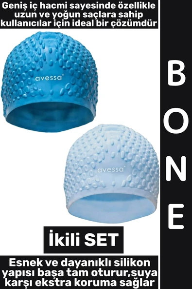 #Bone Yumuşak Havuz Deniz Yüzme Kulağa Su Kaçırmaz Elastik Silikon Büyük Beden Saç Bonesi İkili SET ürün görseli 1