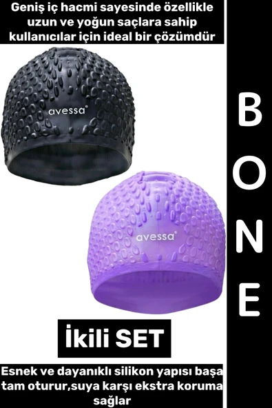 #Bone Esnek Yumuşak Silikon Havuz Deniz Yüzme Kulağa Su Geçirmez Büyük Beden Saç Bonesi İkili SET ürün görseli 1