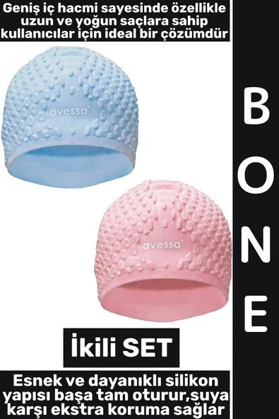 #Bone Yumuşak Elastik Silikon Havuz Deniz Yüzme Kulağa Su Kaçırmaz Büyük Beden Saç Bonesi İkili SET ürün görseli 1