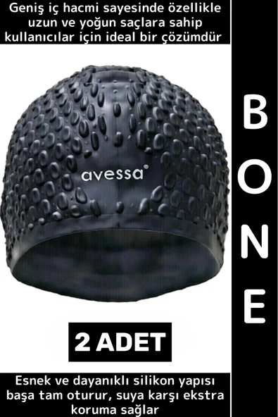 #Bone Esnek Yumuşak Silikon Havuz Deniz Yüzme Kulağa Su Geçirmez Büyük Beden Saç Bonesi 2 Adet ürün görseli 1