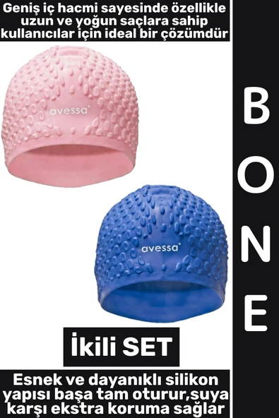 #Bone Yumuşak Havuz Deniz Yüzme Kulağa Su Kaçırmaz Elastik Silikon Büyük Beden Saç Bonesi İkili SET ürün görseli 1