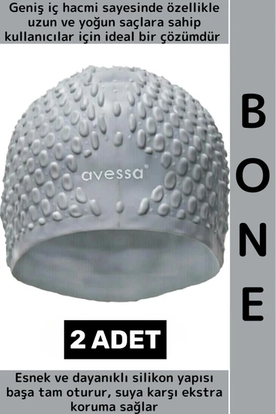 #Bone Esnek Yumuşak Silikon Havuz Deniz Yüzme Kulağa Su Geçirmez Büyük Beden Saç Bonesi 2 Adet ürün görseli 1