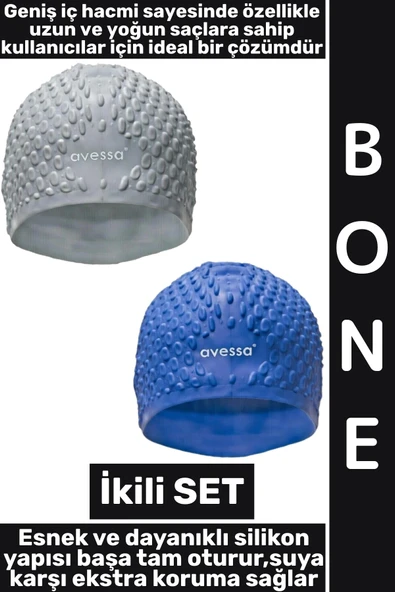 #Bone Yumuşak Havuz Deniz Yüzme Kulağa Su Kaçırmaz Elastik Silikon Büyük Beden Saç Bonesi İkili SET ürün görseli 1