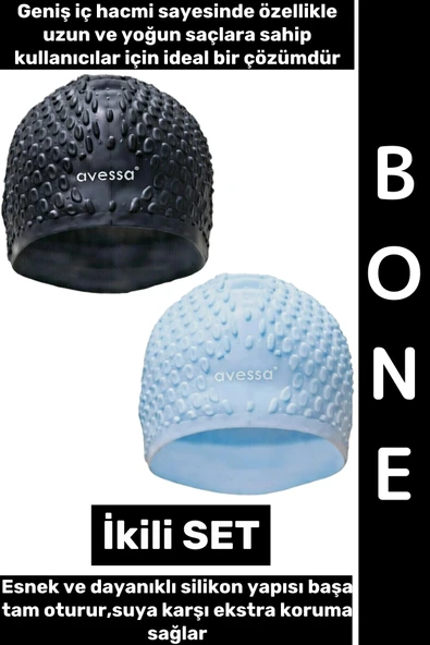 #Bone Esnek Yumuşak Silikon Havuz Deniz Yüzme Kulağa Su Geçirmez Büyük Beden Saç Bonesi İkili SET ürün görseli 1