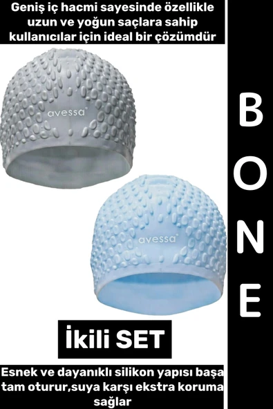 #Bone Esnek Yumuşak Silikon Havuz Deniz Yüzme Kulağa Su Geçirmez Büyük Beden Saç Bonesi İkili SET ürün görseli 1