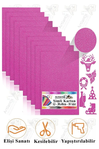 Pembe Simli Karton A3 30x40 cm 10 lu 1 Paket Simli Fon Kartonu Parıltılı Kağıt Anasınıfı Kreş Etkinlik Proje ürün görseli 1
