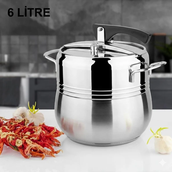 Klasik Düdüklü Tencere - 6 Litre Güveç Model (Paslanmaz Çelik) - Lines ürün görseli 1