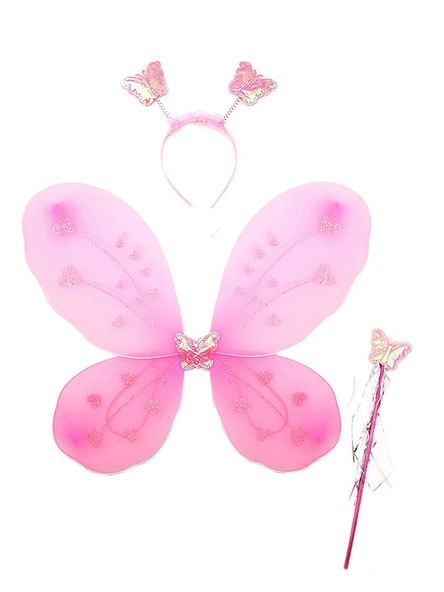 Toz Pembe Renk Kelebek Kanadı Tacı ve Sopası 50x37 cm ürün görseli 1