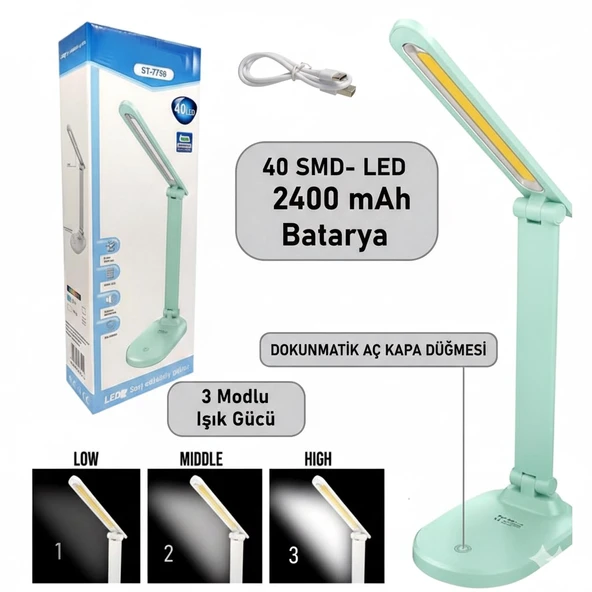 Şarjlı Masa Lambası Dokunmatik 3 Mod 40 led 2400mAh Güçlü Batarya Okuma Lambası Katlanır Masa Lambas ürün görseli 1