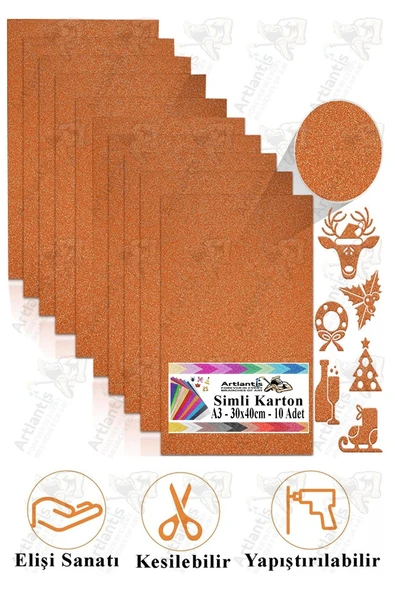 Turuncu Simli Karton A3 30x40 cm 10 lu 1 Paket Simli Fon Kartonu Parıltılı Kağıt Anasınıfı Kreş Etkinlik Proje ürün görseli 1