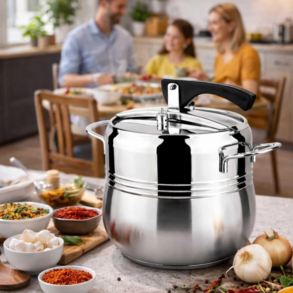 Klasik Düdüklü Tencere - 8 Litre Güveç Model (Paslanmaz Çelik) - Lines - Resim 3