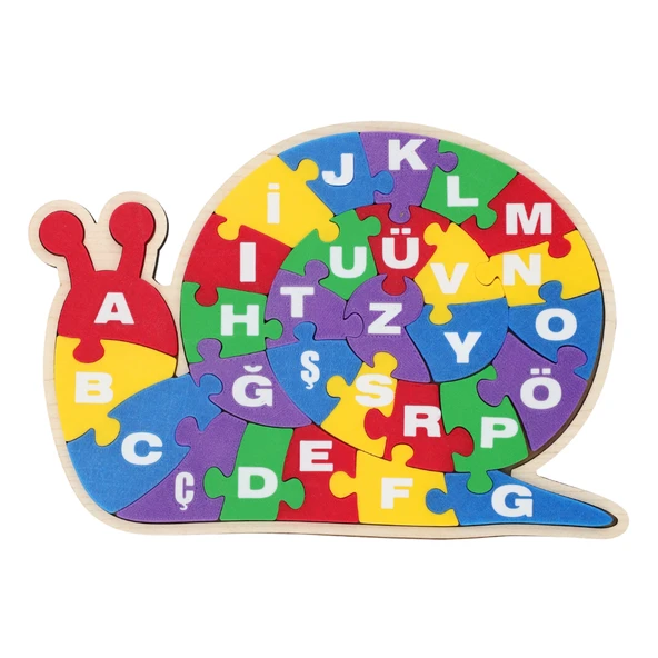 Ahşap Tabanlı ve 3D Baskı Alfabe Puzzle - Salyangoz Figürlü Eğitici Oyuncak ürün görseli 1