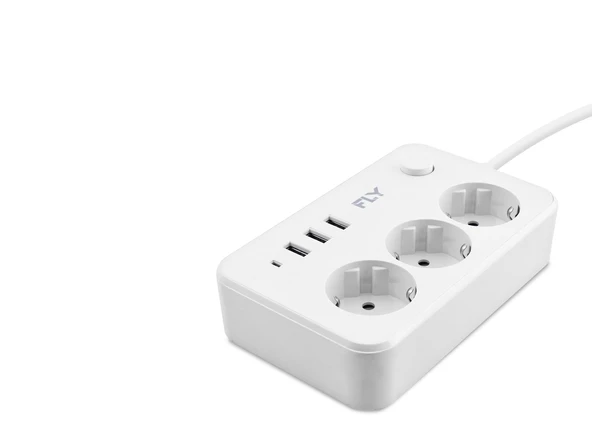 Termal Akım Korumalı Uzatma Kablosu 3 Priz + 3X Usb 2.1A Anahtarlı 2 M - Beyaz 3406-01 ürün görseli 1