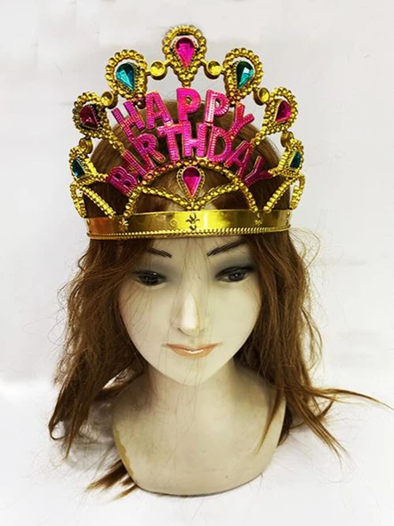 Altın Renk Happy Birthday Yazılı Doğum Günü Tacı 60 cm ürün görseli 1