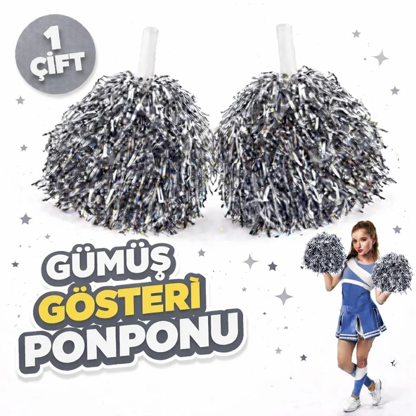 1 Çift ( 2 Adet ) Gümüş Renk 23 Nisan 19 Mayıs 29 Ekim Okul Gösteri Ponponları ürün görseli 1