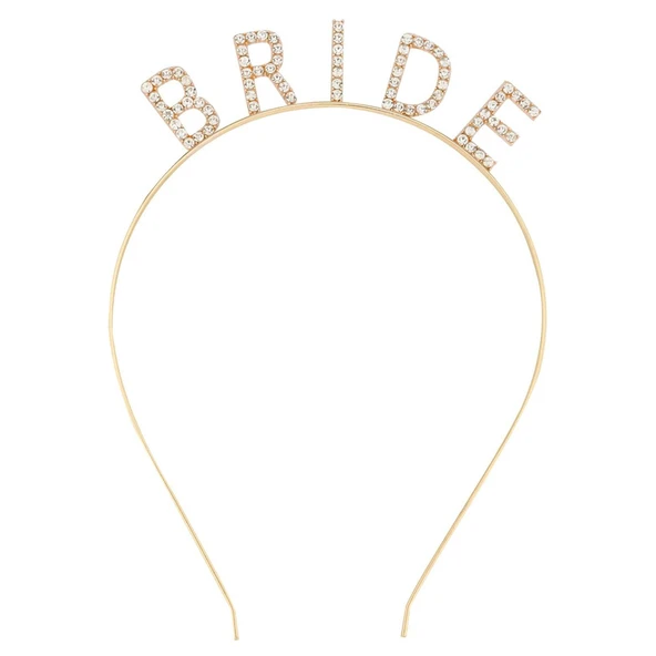 Altın Gold Renk Bekarlığa Veda Kristal Taş Bride Tacı İthal 16x10 cm ürün görseli 1