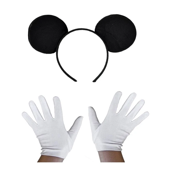 Siyah Mickey Mouse Tacı ve Beyaz Eldiven Seti ürün görseli 1