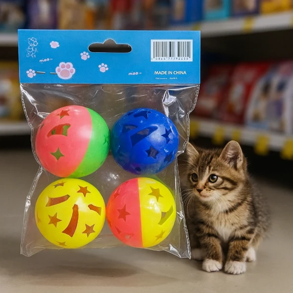 4'lü Çıngıraklı Top Kedi Oyuncağı ürün görseli 1