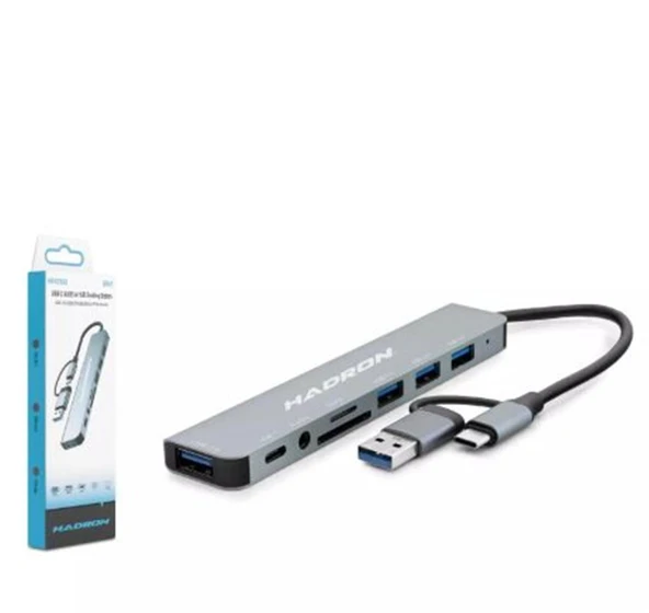Hadron Hdx7828 Type-C Hub Combo 3-Usb3.0 + Usb + Type-C + Audio + Sd + Tf 8İn1 Gri ürün görseli 1