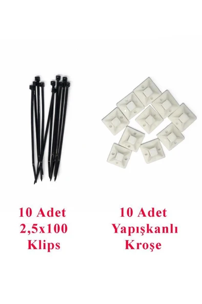 20'li Kablo Düzenleme Seti – 20x20 Yapışkan Kroşe + 2.5x100 Siyah Kablo Bağı ürün görseli 1