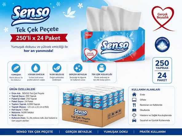 SENSO Tek Çek Peçete 250’li 24 Paket ürün görseli 1