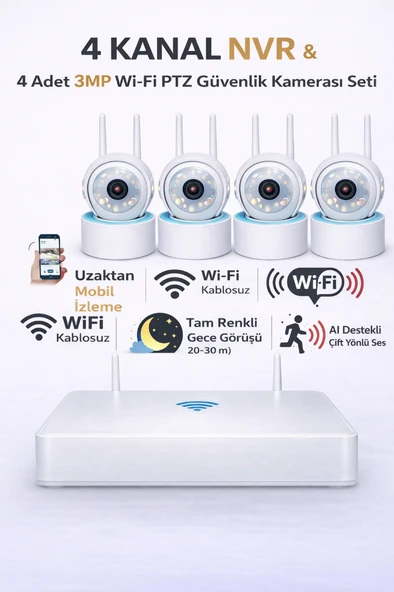 Onmi DS440 4 Kanal Nvr + 3Mp 4 Kamera Full Color Mik. PTZ Wifi SetApronx DS440 4 Kanal Nvr + 3Mp 4 11.03.01.002400 ürün görseli 1