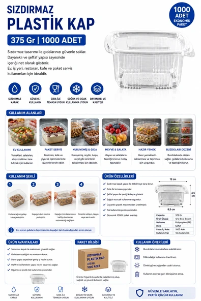 Sızdırmaz Plastik Kap 375 Gr 1000 Adet ürün görseli 1