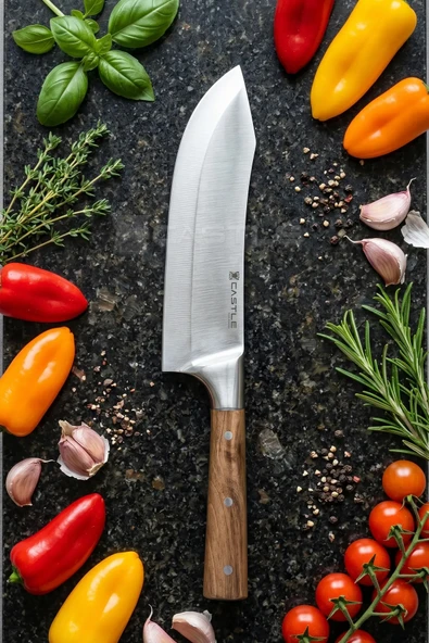 Wood Serisi Ceviz Sap Mutfak Şef Bıçağı Et Ekmek Sebze Salata Şef Bıçak LZG-101 ürün görseli 1