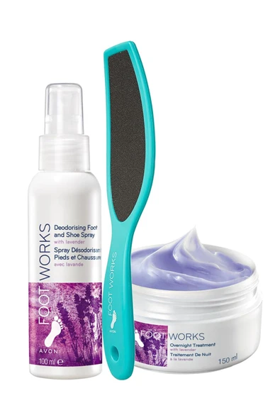 Foot Works Lavanta Özlü Gece Ayak Kremi Ayak Spreyi ve Ayak Törpüsü Paketi ürün görseli 1