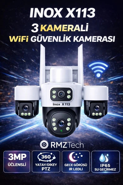 İNOX-X113 3+3+3MP 3 LENSLİ WİFİ PTZ KAMERA ürün görseli 1