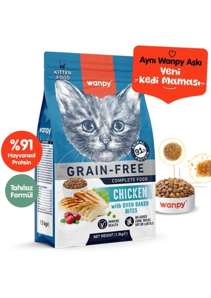 Wanpy Complete Food Cat Tavuklu Tahılsız Yavru Kedi Maması 1.5 Kg ürün görseli 1