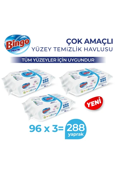 Pratik Yüzey Temizlik Havlusu Beyaz Sabun 96x3 (288 Yaprak) ürün görseli 1